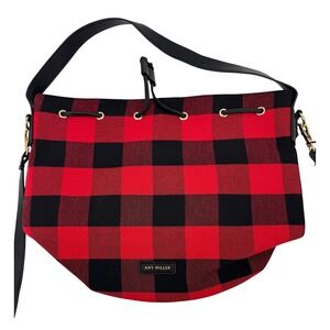Amy Miller Bucket Bag Purse Buffalo Plaid Crossbody Drawstring Red Black